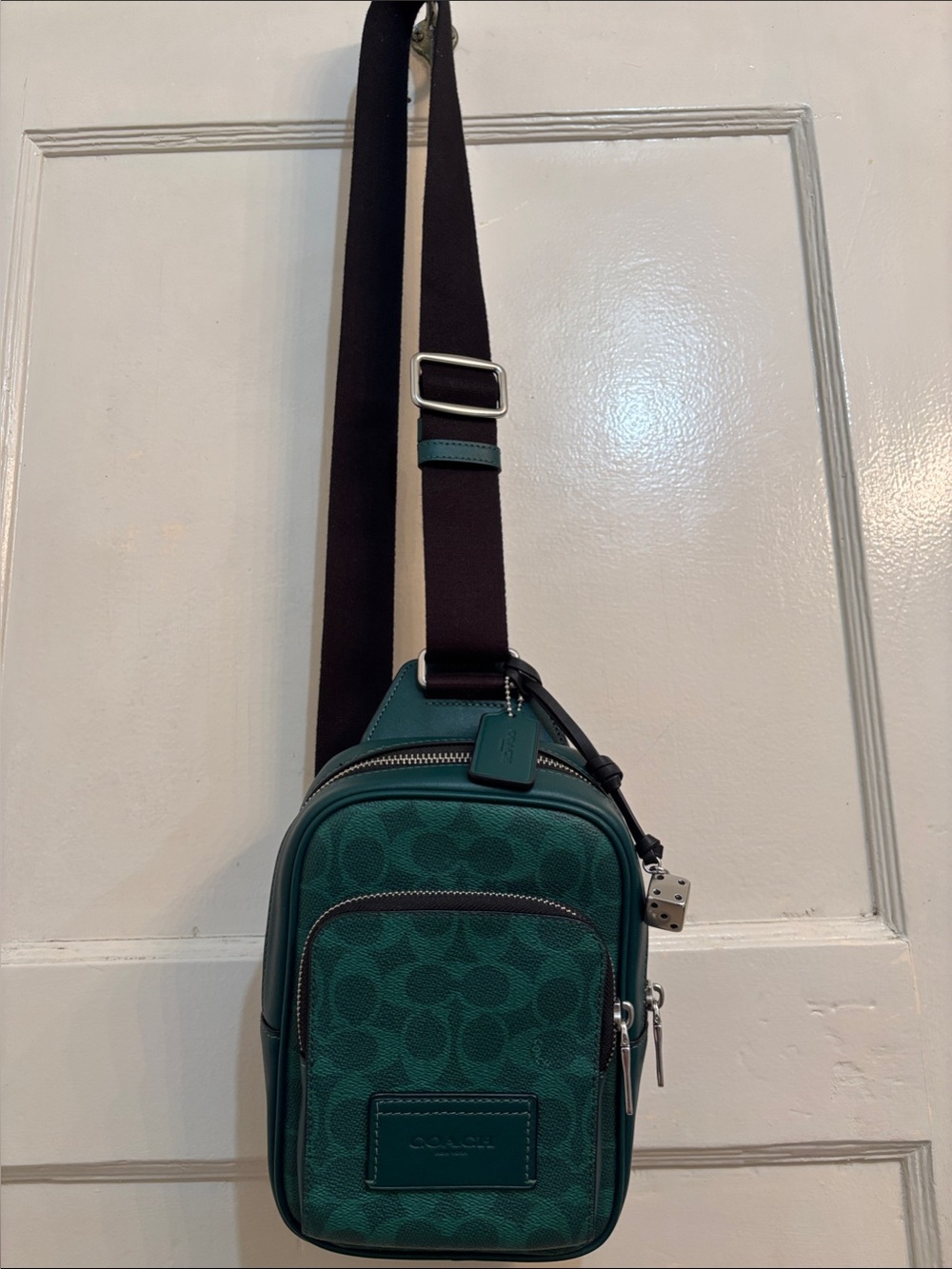 Coach Men’s Sea Green Signature Crossbody Sling Bag with Charm - Used once